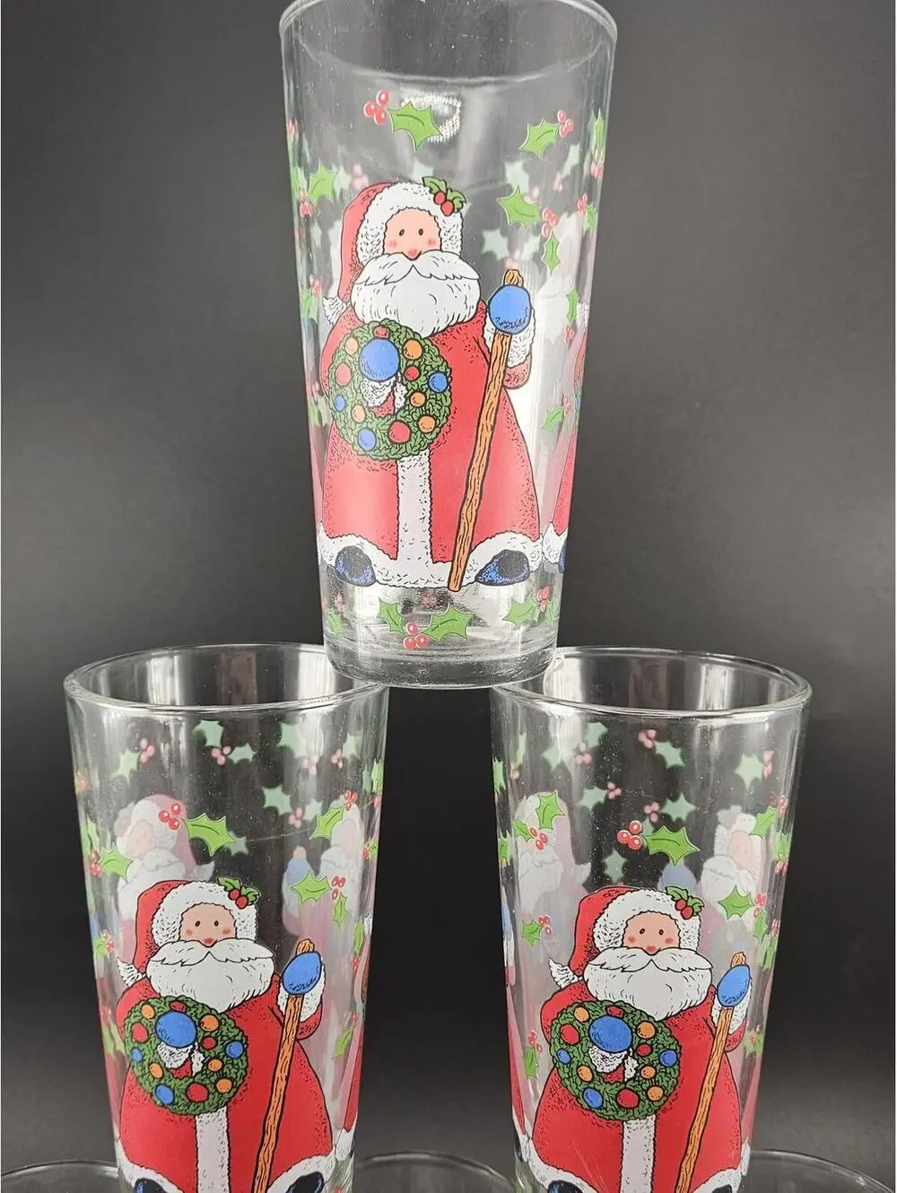 Vintage Christmas Santa Claus Tumblers Set of 6 KIG Glass Indonesia